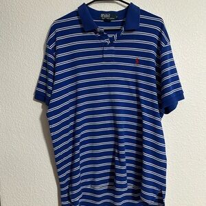 Polo Ralph Lauren Men's Polo Shirt Mens L White Blue Stripe Pony Short Sleeve